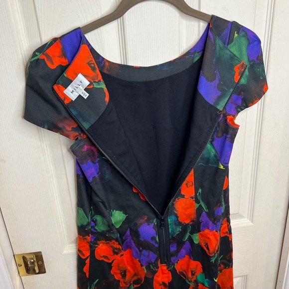Milly Floral Abstract Colorful Black Mini Dress Size 4 - Picture 10 of 12